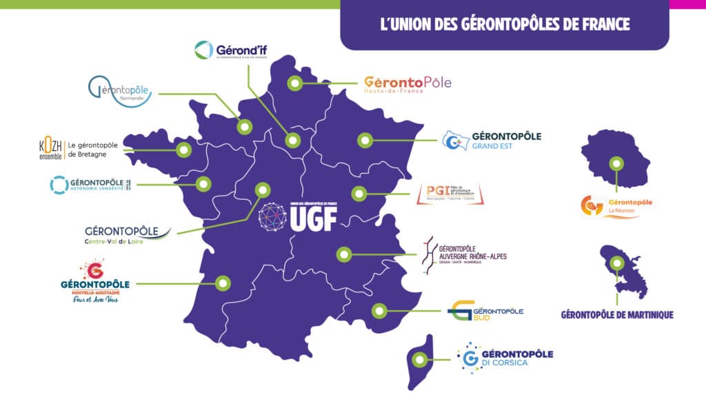 Carte de l'Union des Gérontopôles de France